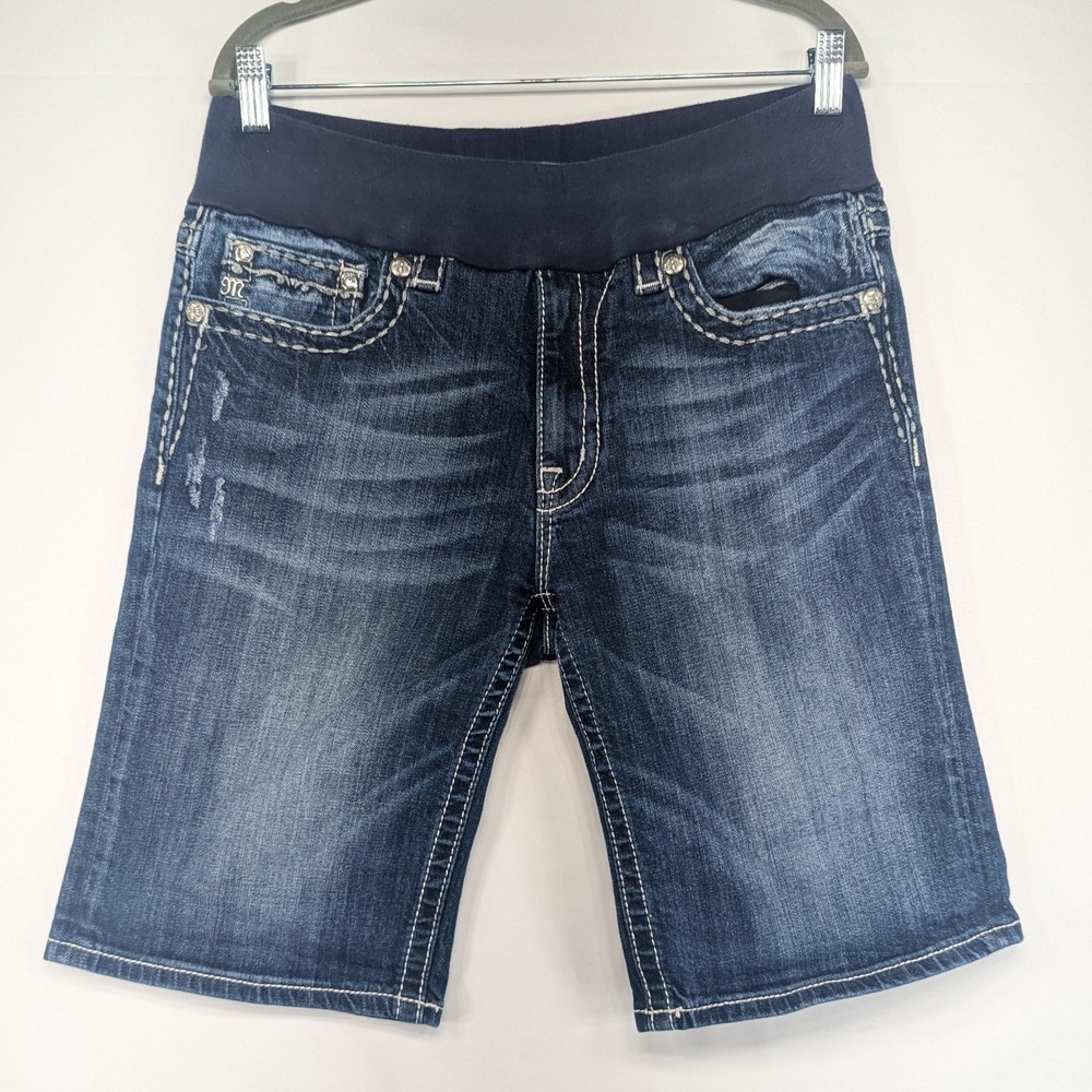 Miss Me Jeans Womens Boyfriend Bermuda Denim Shorts Maternity Elastic Waist